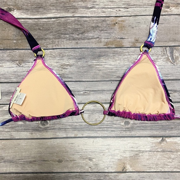 Cyn and Luca Purple White Tie Dye Ring Sliding Triangle Bikini Top NWT Small NOS - Picture 7 of 12